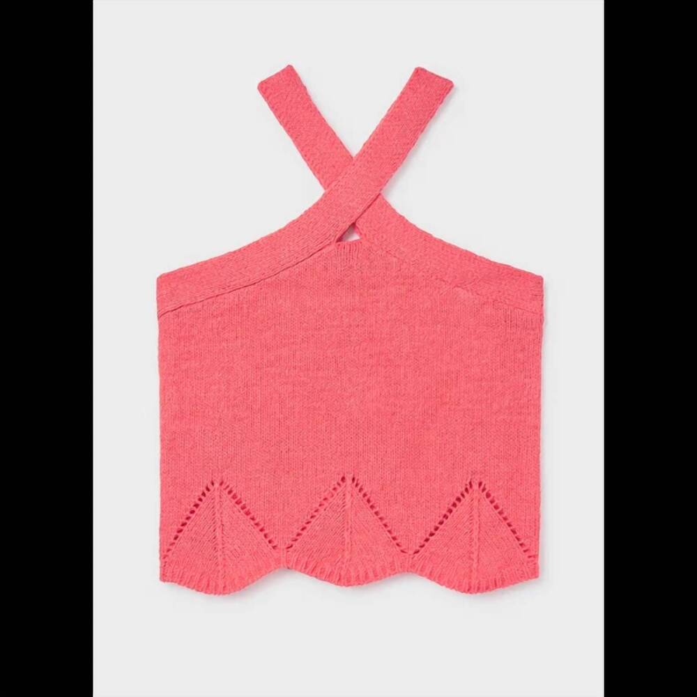 NEW MAYORAL girl's knit halter top with print skirt set in coral